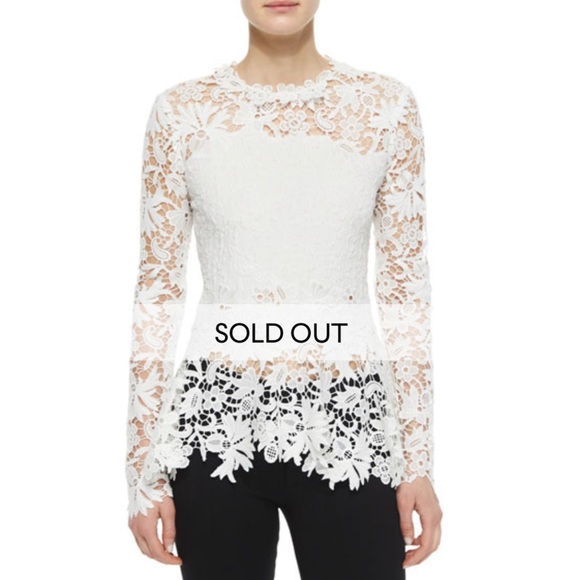 Oscar de la Renta Long-Sleeve Floral Guipure Lace Blouse - Picture 3 of 5